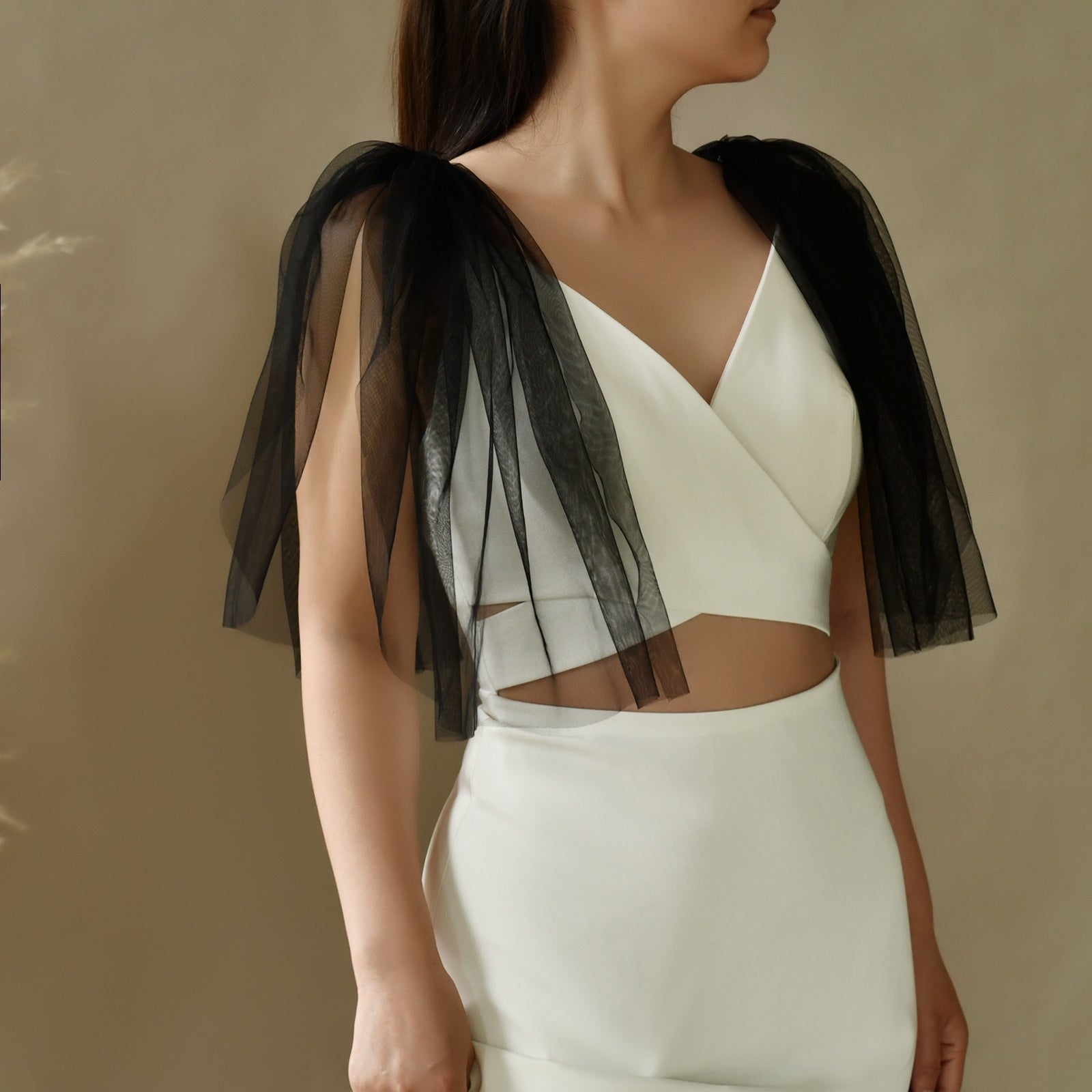 Detachable Bridal Shawl Puff Sleeves Nylon Wedding Dress Accessory