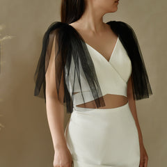 Detachable Bridal Shawl Puff Sleeves Nylon Wedding Dress Accessory