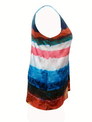  Stripe Print Round Neck Tank Top