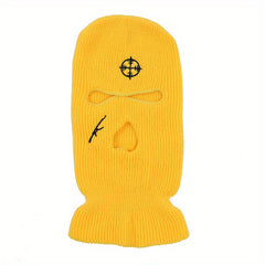 Embroidered Full Face Three Hole Hat Winter Warm Outdoor Windproof Riding Hat