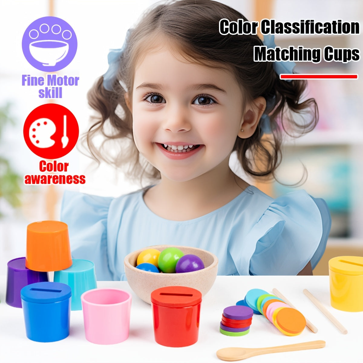 Wooden Sorting & Stacking Toys for 3 Recognition & Fine Motor Skill Development
