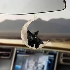 Cat Hanging Moon Ornament for Car Keys