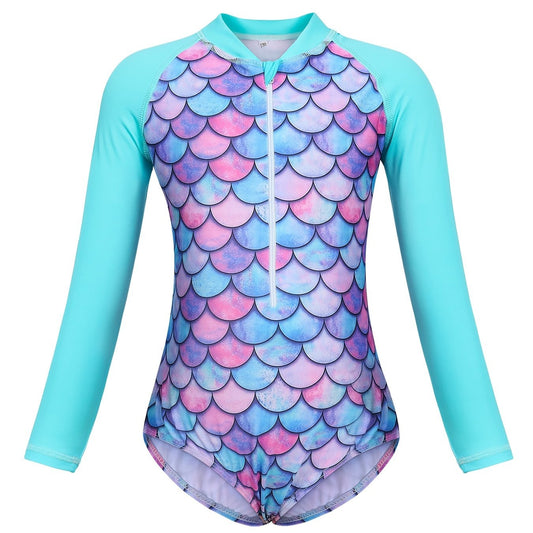 Toddler Girls Fish Scales Long Sleeve One Piece Swimsuit