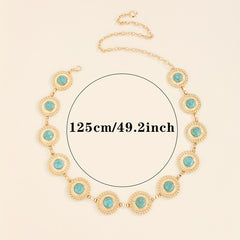 Boho Turquoise Waist Chain Vintage Metal Round Piece Body Chain
