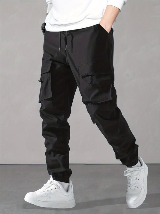 Men Cargo Pants with Drawstring Waist