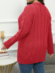  Casual Sweater Women's Solid Cable Long Sleeve Round Neck Jumper