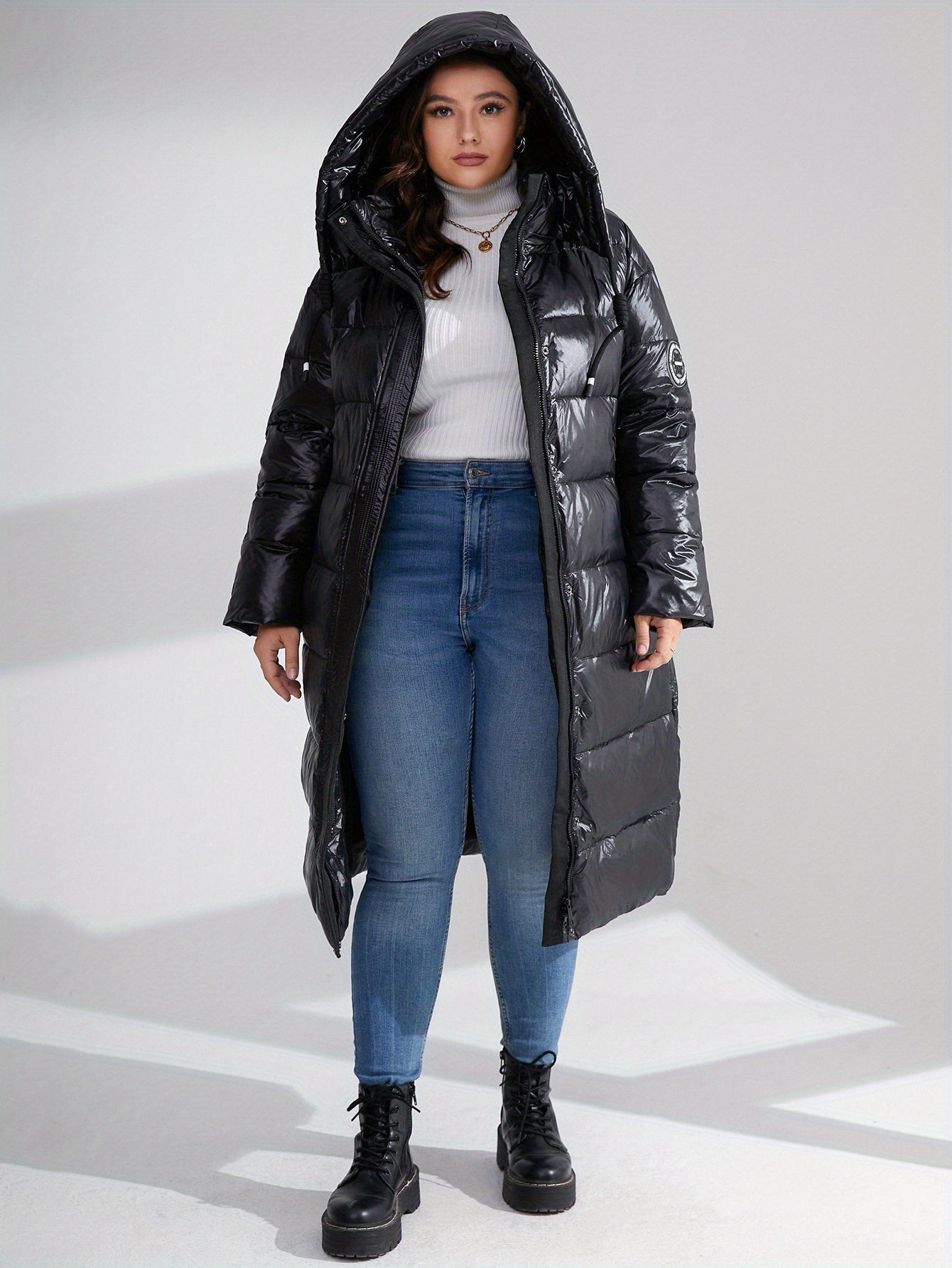 Solid Long Length Parka Hooded Outerwear Women's Clothing