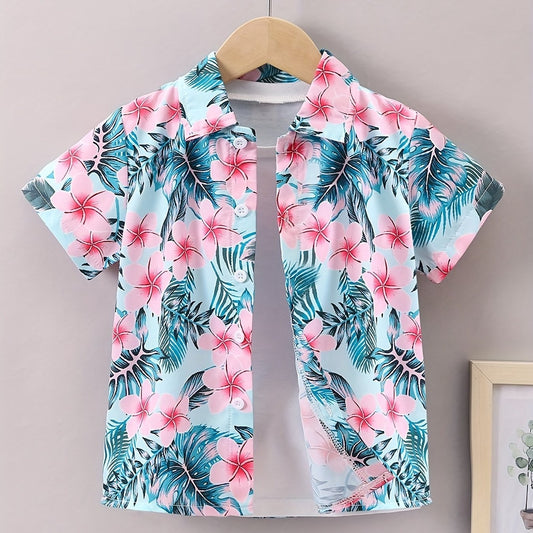 Hawaiian Tropical Leaf & Floral Print Boys Casual Shirt