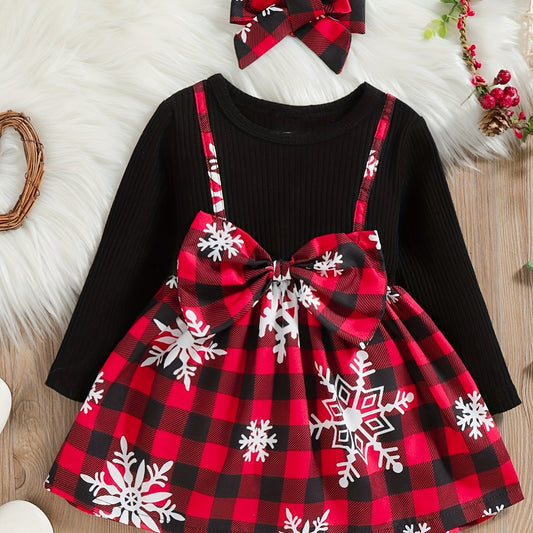Toddler Girl Cotton Ribbed Plaid Dress & Headband Set