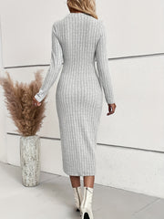  Ribbed Long Sleeve Bodycon Midi Dress
