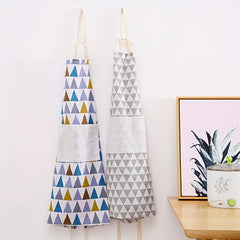Fashionable Geometric Plaid Linen Apron with Pocket