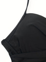 Ruched Halter Swimsuit V Neck Cross Back One Piece Bathing Suit