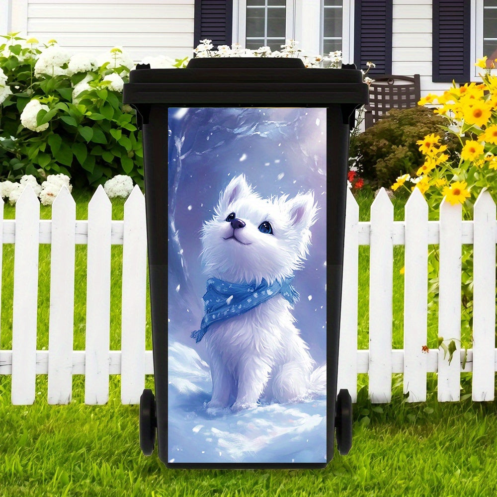 Puppy Theme Trash Can Stickers Waterproof PVC Decals