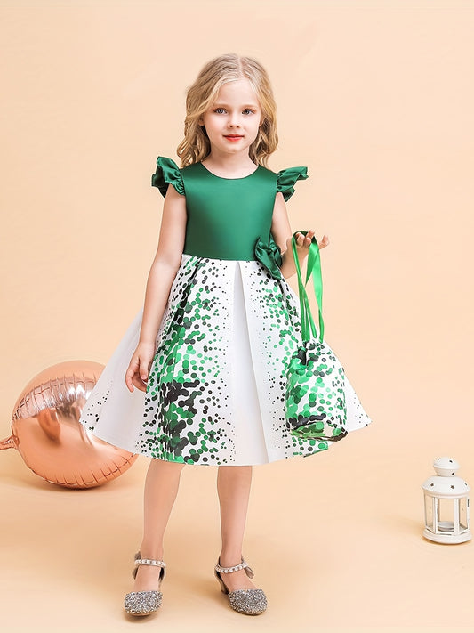 Girls Polka Dot Princess Dress Gown With Bag for Party Performance