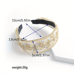 Chinese Style Headband Flower Leaf Berry Embroidery Wide Head Hoop