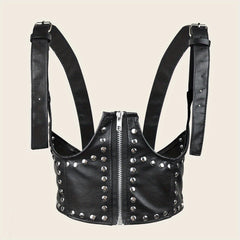 Punk Rivet Zipper Body Harness Corset Belt PU Leather Underbust Waistband