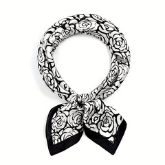 Rose Print Bandana Square Scarf Satin Neckerchief Hair Accessories