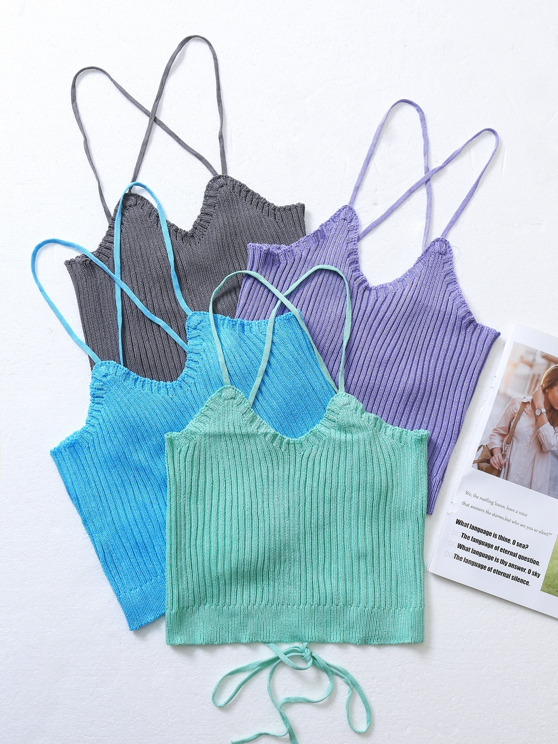 4 Pack Backless Cami Tops Stretchy Sleeveless Crew Neck Casual Women's Clothing