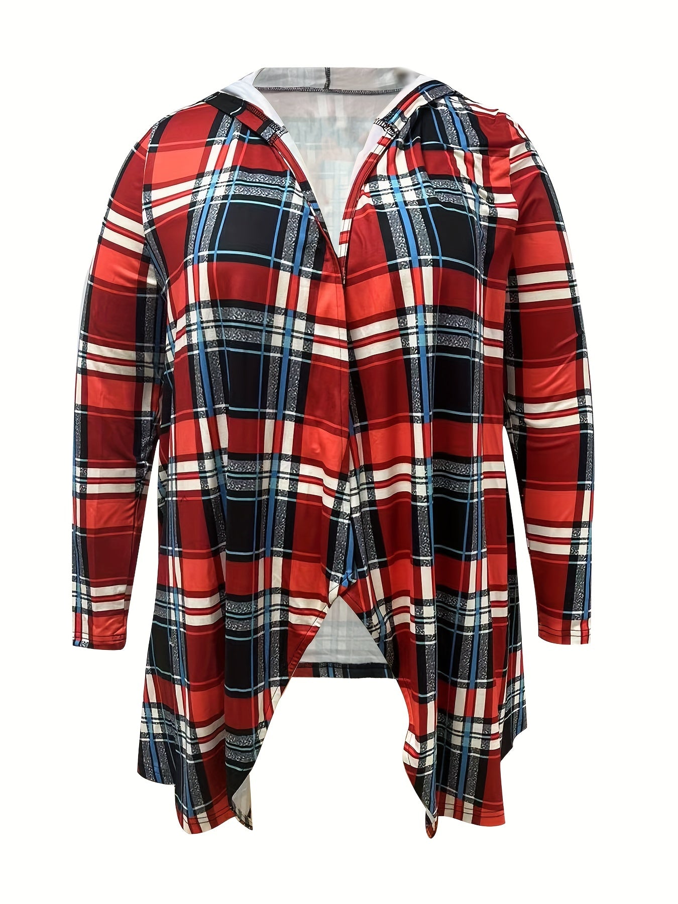  Plaid Print Hooded Cardigan