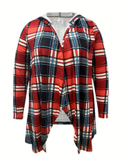  Plaid Print Hooded Cardigan