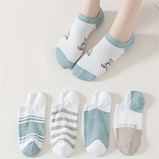 5 Pairs Cartoon Bear Print Ankle Socks Women's Stockings