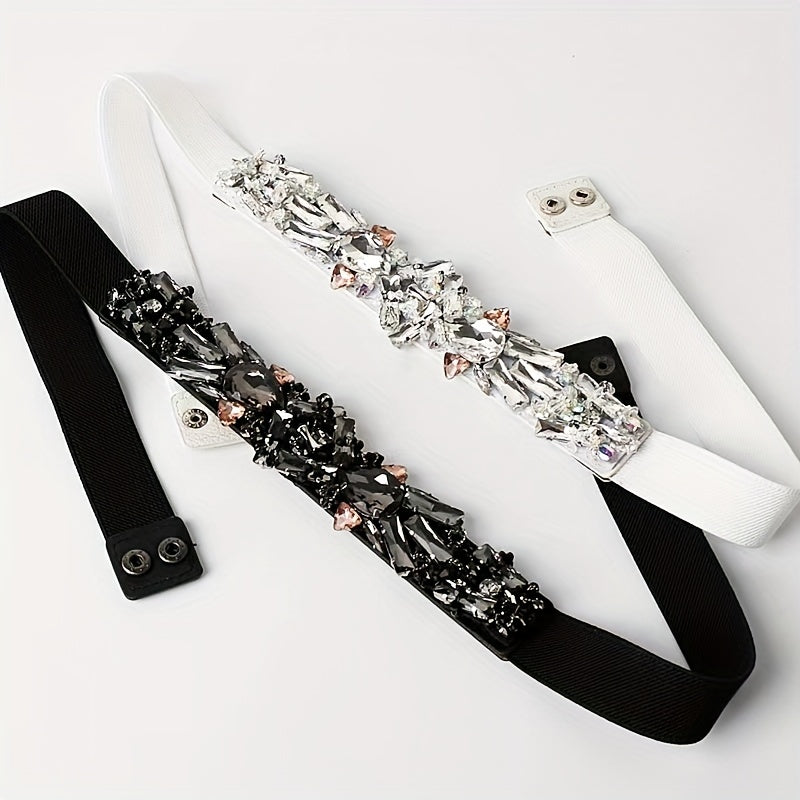 Rhinestone Elastic Band Waist Belt for Women's Suit Coat Dress