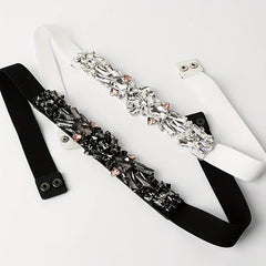 Rhinestone Elastic Band Waist Belt for Women's Suit Coat Dress