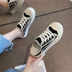 Women's Mule Sneakers Lace Up Canvas Shoes Platform Walking Shoes
