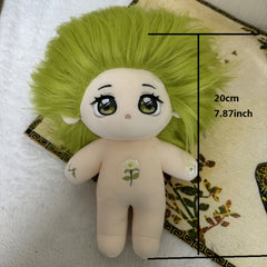 Adorable Green Curly Hair Plush Doll with Large Eyes & Pigtails