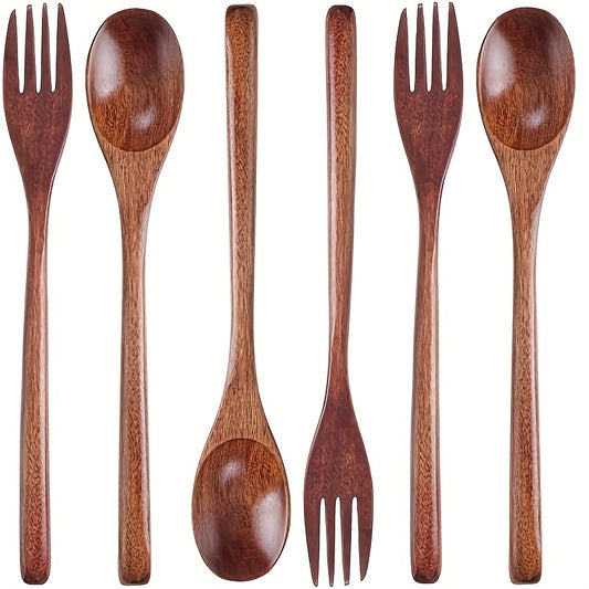 Wooden Spoon and Fork Set Kitchen Tableware Flatware Utensil Set