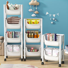 1pc Plastic Rolling Cart With Handle Storage Trolley Movable Storage Rack