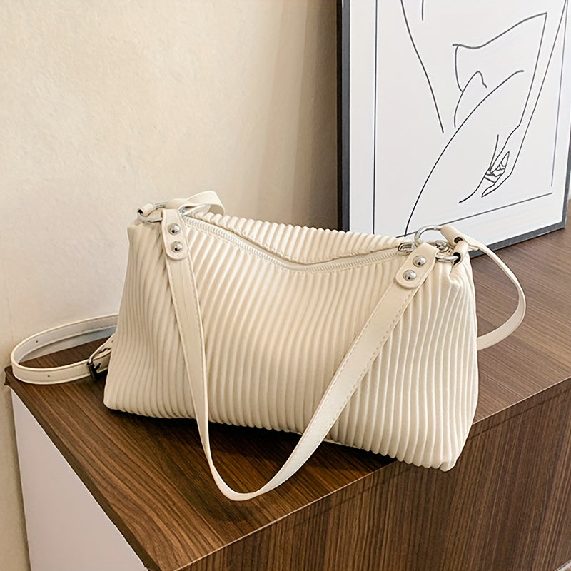 Solid Ruched Crossbody Bag Underarm Bag Zipper