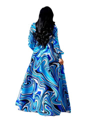 Women's Plus Fluid Print Long Sleeve Maxi Dress