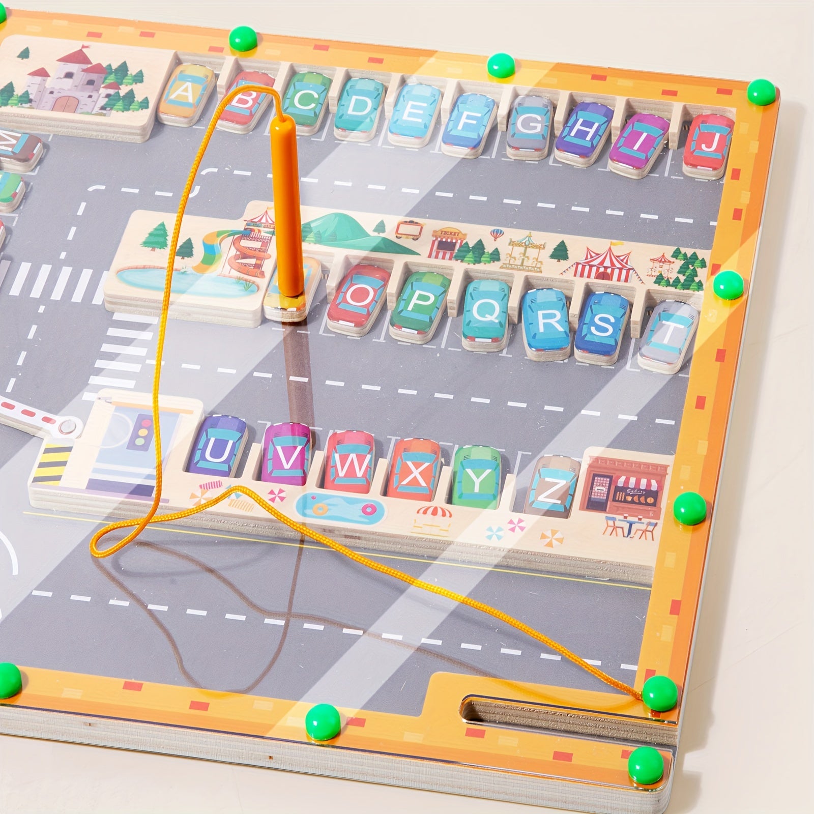 Wooden Magnetic Pen Letter Pairing Parking Maze Game Educational Toy