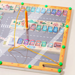 Wooden Magnetic Pen Letter Pairing Parking Maze Game Educational Toy