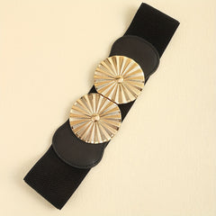 Geometric Circle Wide Belt PU Leather Elastic Waistband