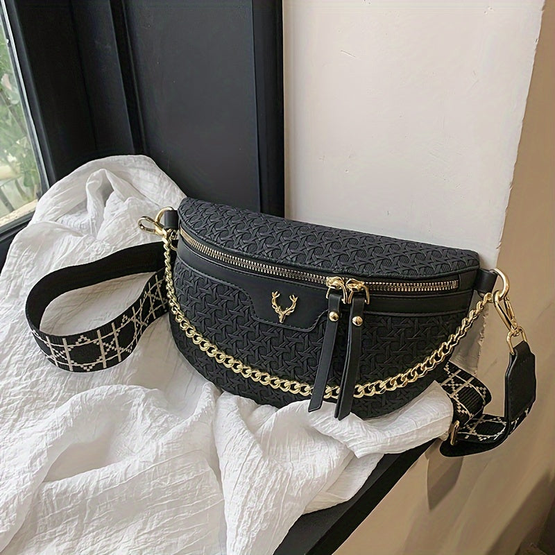 Solid Crossbody Bag With Chain Decor Bum Bag Fanny Pack