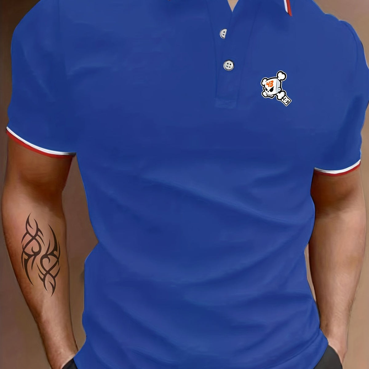 Men's Skull Print Polo Shirt Stretch Breathable Short Sleeve for Summer