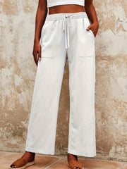  Wide Leg Drawstring Pants High Rise Pockets