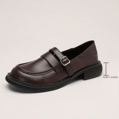 Women's Chunky Heel Loafers British Style Buckle Strap Shoes