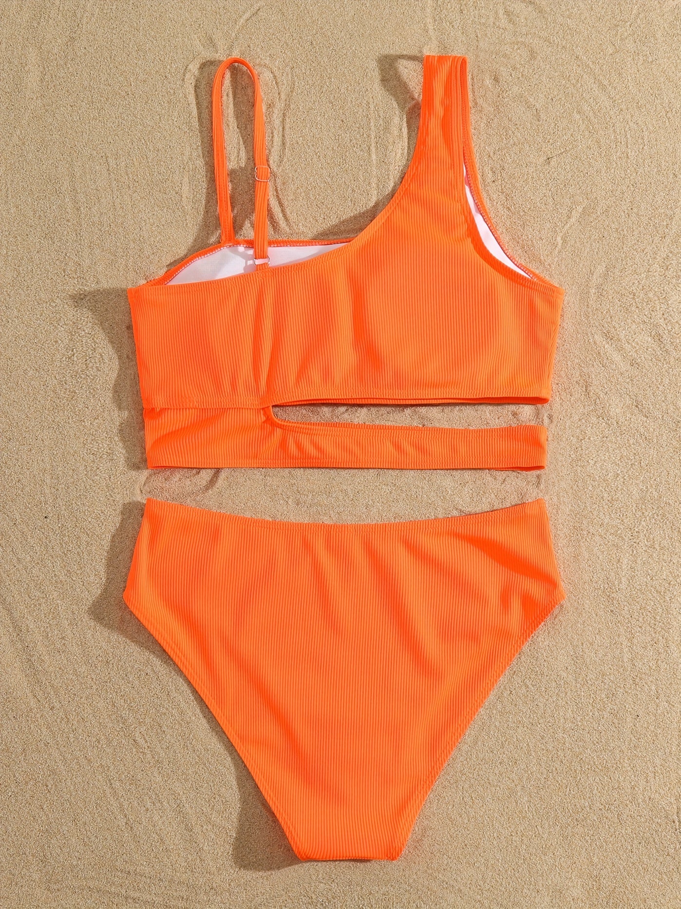 Solid Cut Out Bikini Sets High Cut Two Pieces Swimsuit Women's Swimwear