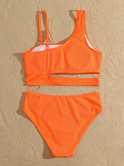 Solid Cut Out Bikini Sets High Cut Two Pieces Swimsuit Women's Swimwear