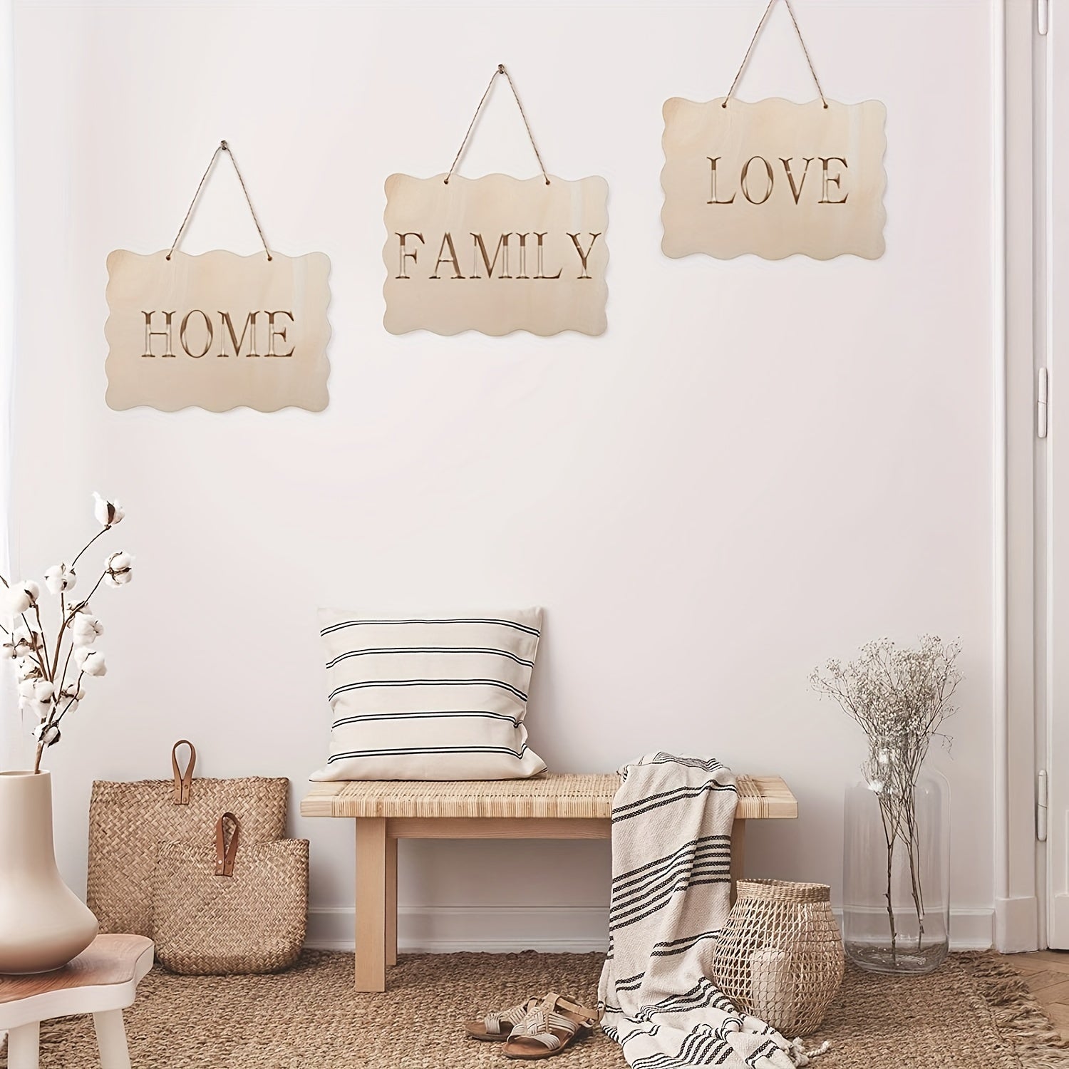 12/18pcs Blank Wood Door Signs DIY Carved Plate Hanging Decoration
