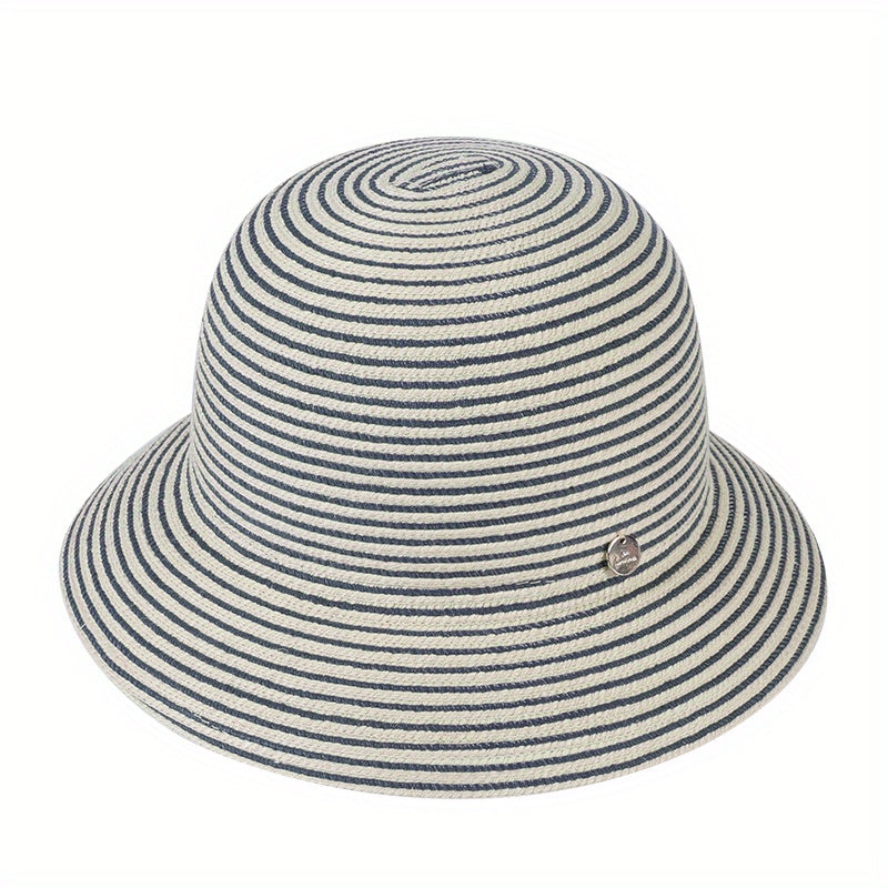 Stripe Jacquard Bucket Hat Sunscreen Summer Sun Hat Women's Casual Cloche Hats
