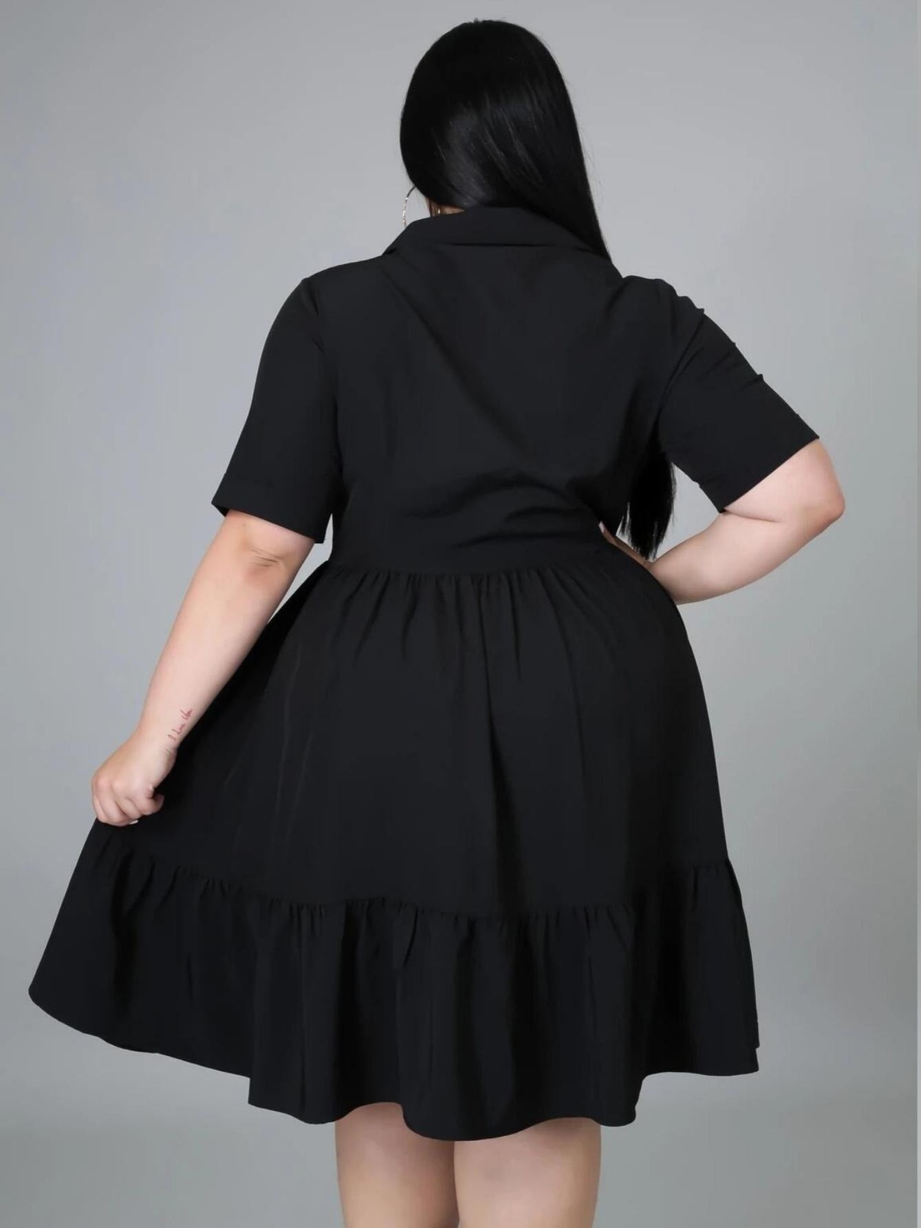 Solid Casual Knee Length Ruffle Dress Spring Fall Dress
