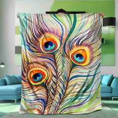 Peacock Feather Print Blanket Lightweight Soft Warm Throw