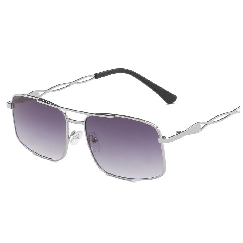 Square Frame Metal Aviator Sunglasses for Women
