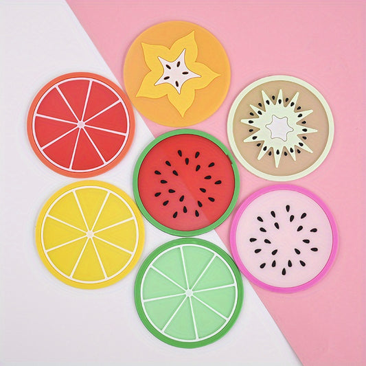 7pcs Silicone Fruit Coasters for Kitchen Patio Bar Heat Insulation Drink Cup Mat