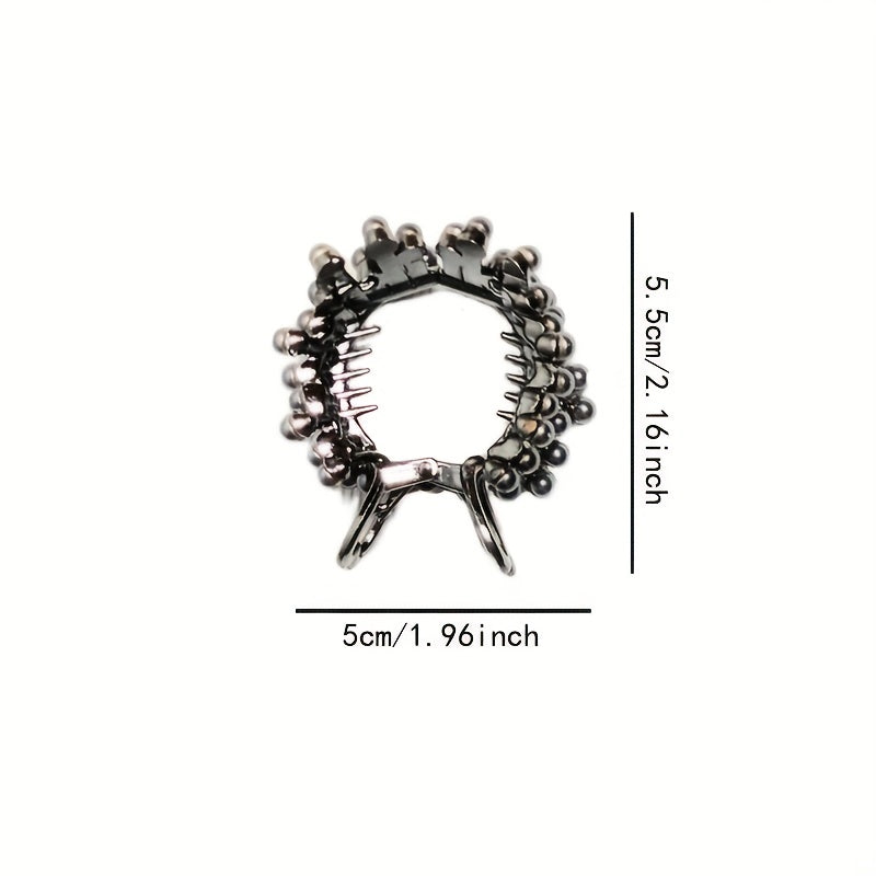 Irregular Round Hair Claw Ponytail Metal Clip Rhinestone Faux Pearl