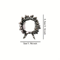 Irregular Round Hair Claw Ponytail Metal Clip Rhinestone Faux Pearl